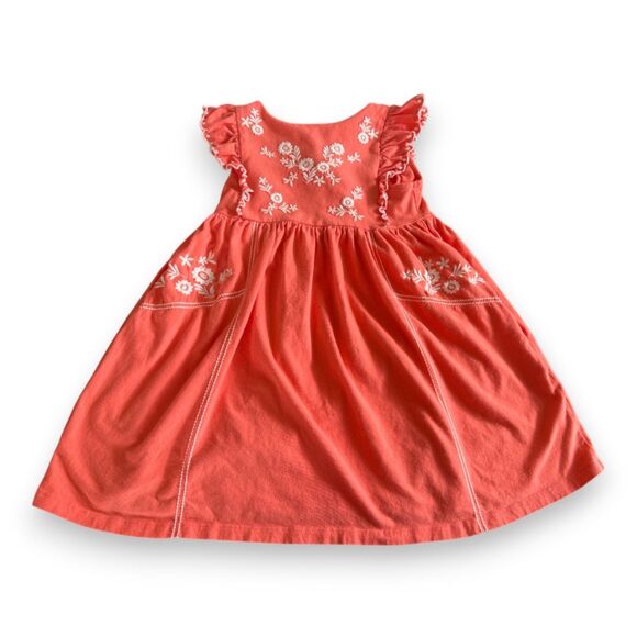 Mini Boden Floral Dress 5-6 Ruffle Sleeve White Piping Detail VGUC